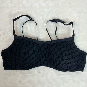 VS PINK Black Mesh Bralette Script Print Sheer Strappy Bra Large